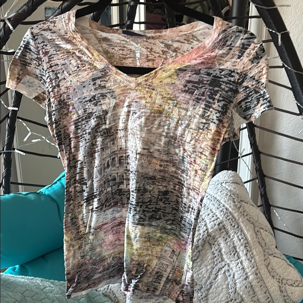 Multicolor Abstract Print Women's Short Sleeve Tee